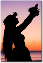 "Ho'omaikai Gratitude" hula dancer in sunset by Shayla Middleton Ho'omaikai Gratitude
