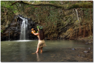 "Ipu" (Gourd) Twin Falls by Shayla Middleton Ipu image of hula dancer in pool